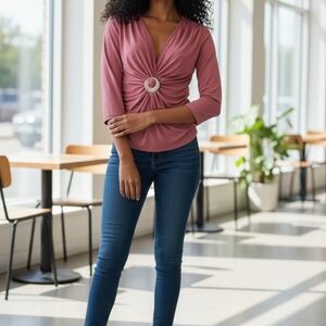 Elegant Pink Women's Top with Ring Detail